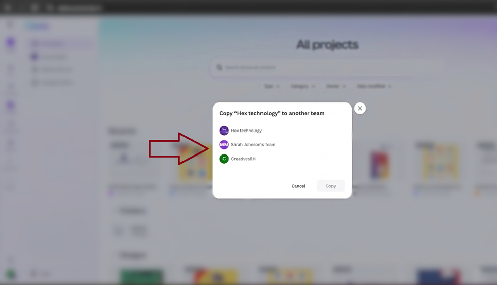 Step 4: Select the Destination Team