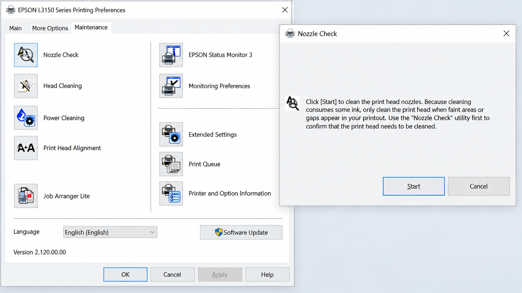 Manage your device screen showing Printing Preferences