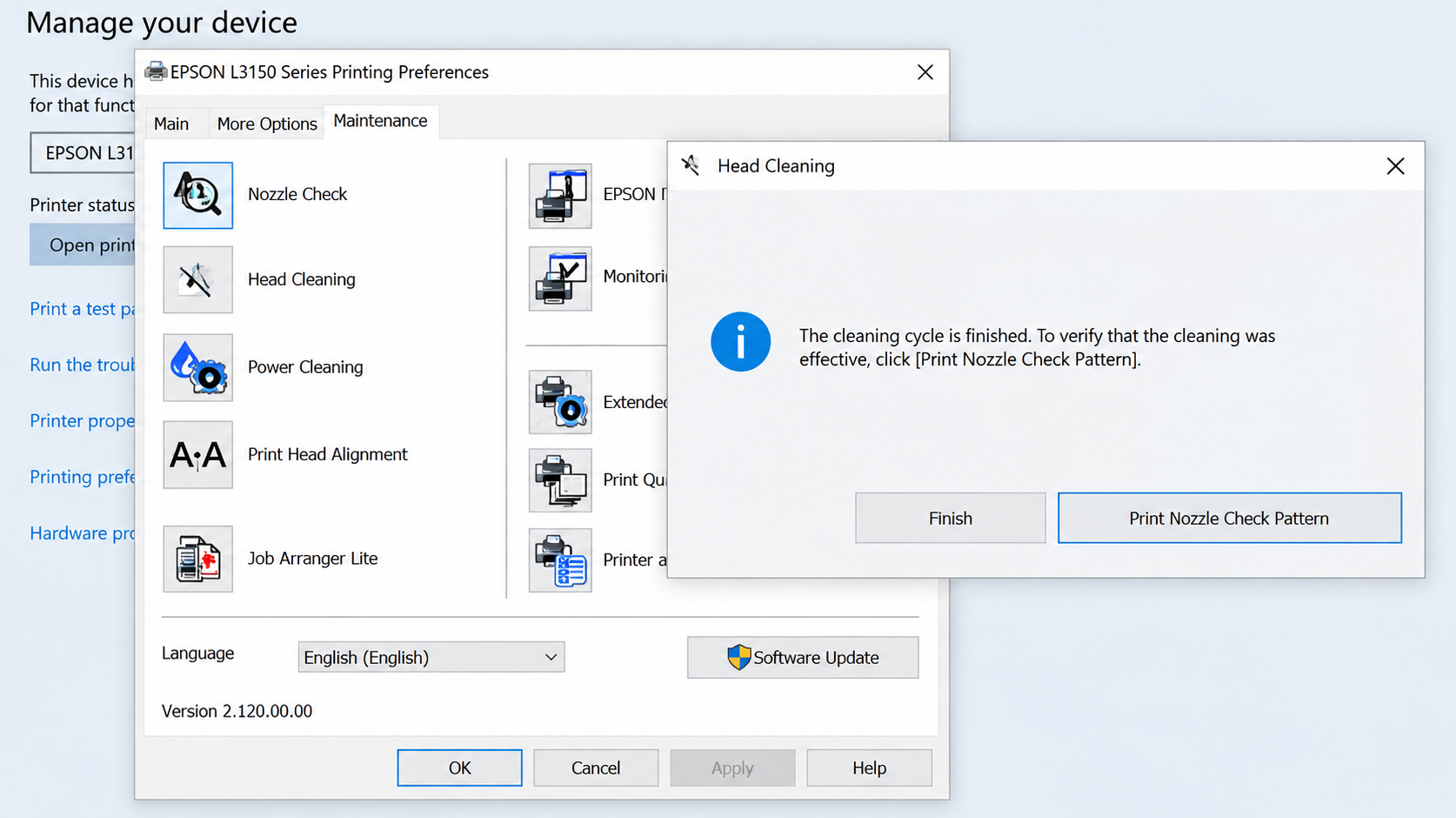 Maintenance tab showing the available tools